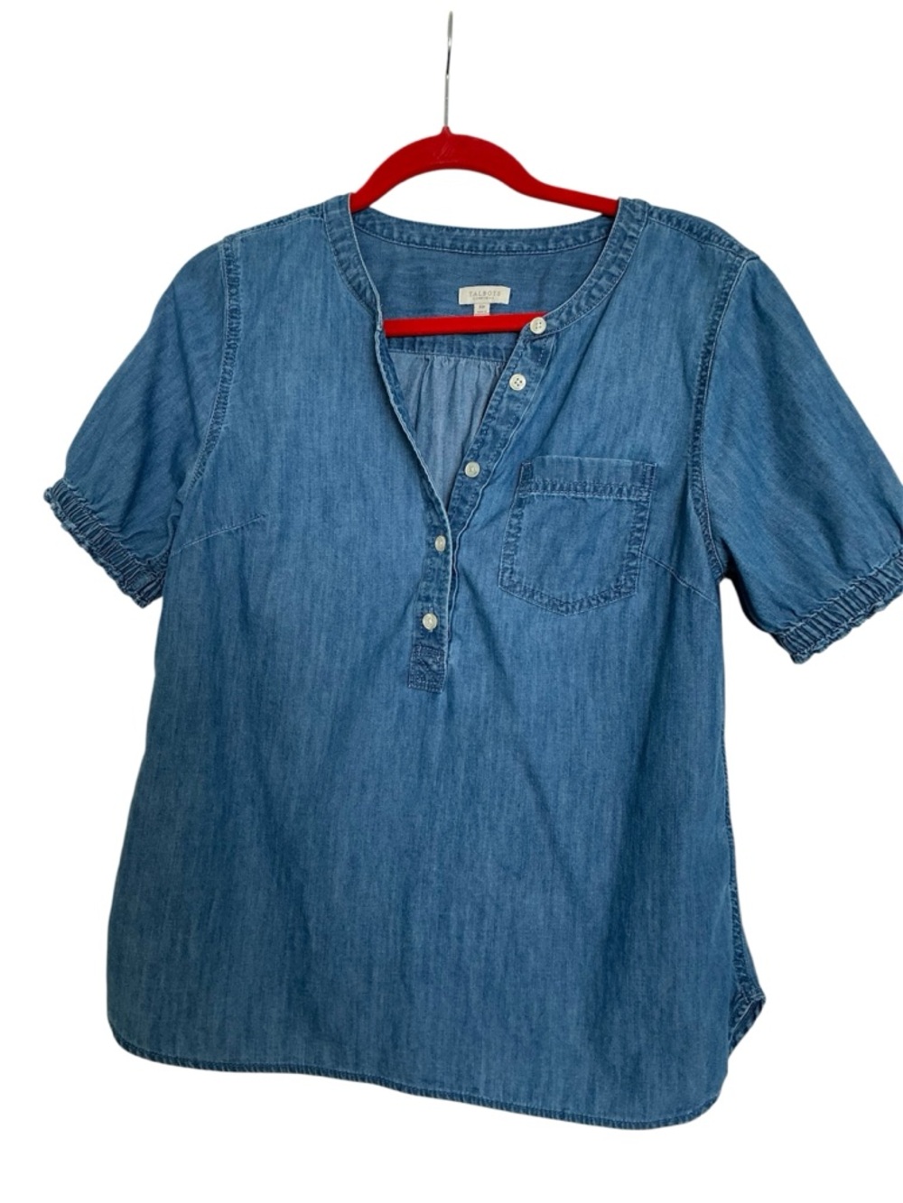Talbots Chambray Henley Shirt - Light Blue